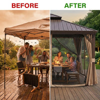 12-Ft X 16 Gazebo Brown Gazebo with Hardtop Roof (Screen Included) — Before & After