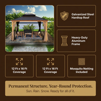 12-Ft X 16 Gazebo Brown Gazebo with Hardtop Roof (Screen Included) — Results & Stats