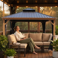 12-Ft X 16 Gazebo Brown Gazebo with Hardtop Roof (Screen Included) — Lifestyle