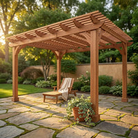 12X16 FT All Cedar Wood Wooden Pergola, Pergola Kit with Stakes, Quality Wood Supported Structure, Snow and Wind Supported, Outdoor Garden Shelter with Cedar Framed for Backyard, Deck, Lawn — Studio Shot