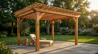 12X16 FT All Cedar Wood Wooden Pergola, Pergola Kit with Stakes, Quality Wood Supported Structure, Snow and Wind Supported, Outdoor Garden Shelter with Cedar Framed for Backyard, Deck, Lawn — Lifestyle