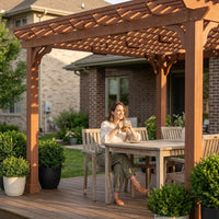 12X16 FT All Cedar Wood Wooden Pergola, Pergola Kit with Stakes, Quality Wood Supported Structure, Snow and Wind Supported, Outdoor Garden Shelter with Cedar Framed for Backyard, Deck, Lawn — Lifestyle