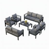 Aluminum Patio Furniture Set, 7 Piece Metal Outdoor Set, Patio Furniture Set with Waterproof Covers for Backyard Garden（Grey）