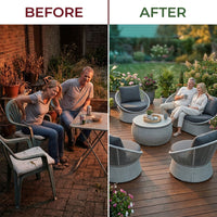 6-Piece Aluminum Patio Furniture Set, Olefin Rope Modern Outdoor Conversation Set Sectional Sofa with Water Repellent Thick Cushions and Coffee Table for Balcony, Garden, Light Grey — Before & After