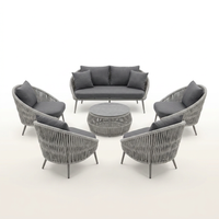 6-Piece Aluminum Patio Furniture Set, Olefin Rope Modern Outdoor Conversation Set Sectional Sofa with Water Repellent Thick Cushions and Coffee Table for Balcony, Garden, Light Grey — Studio Shot