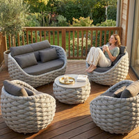 6-Piece Aluminum Patio Furniture Set, Olefin Rope Modern Outdoor Conversation Set Sectional Sofa with Water Repellent Thick Cushions and Coffee Table for Balcony, Garden, Light Grey — Lifestyle
