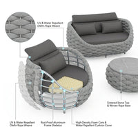 6-Piece Aluminum Patio Furniture Set, Olefin Rope Modern Outdoor Conversation Set Sectional Sofa with Water Repellent Thick Cushions and Coffee Table for Balcony, Garden, Light Grey — How It Works