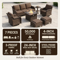 7 Piece Outdoor Patio Furniture Set, Patio Furniture Set with Fire Pit Table Rattan Wicker Patio Furniture Set, Brown Wicker & Beige Cushion — Results & Stats