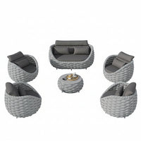 6-Piece Aluminum Patio Furniture Set, Olefin Rope Modern Outdoor Conversation Set Sectional Sofa with Water Repellent Thick Cushions and Coffee Table for Balcony, Garden, Light Grey