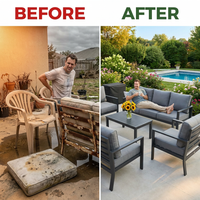 Aluminum Patio Furniture Set, 7 Piece Metal Outdoor Set, Patio Furniture Set with Waterproof Covers for Backyard Garden（Grey） — Before & After