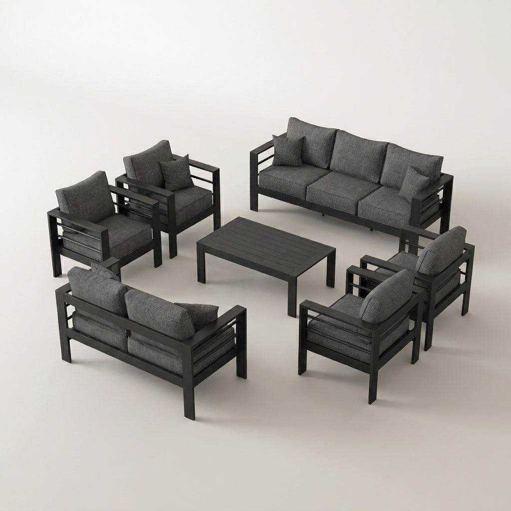 Aluminum Patio Furniture Set, 7 Piece Metal Outdoor Set, Patio Furniture Set with Waterproof Covers for Backyard Garden（Grey） — Studio Shot
