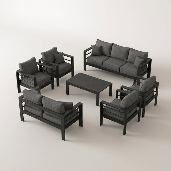 Aluminum Patio Furniture Set, 7 Piece Metal Outdoor Set, Patio Furniture Set with Waterproof Covers for Backyard Garden（Grey） — Studio Shot