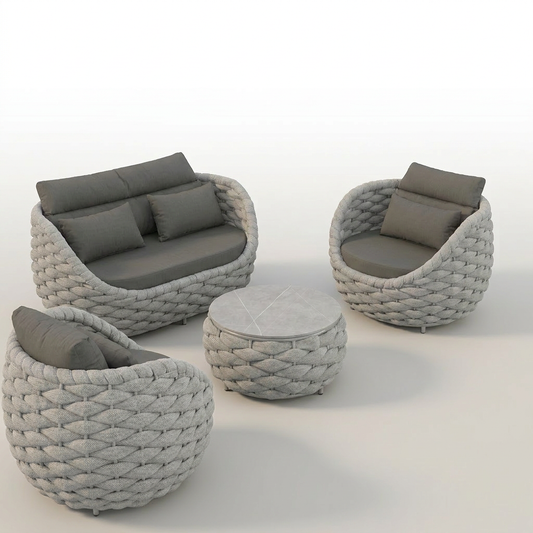 Outdoor Patio Furniture Set Built for All Weather, 6-Piece Aluminum, Olefin Rope Design, Water Repellent Cushions — Studio Shot