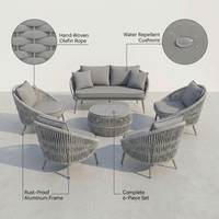 Outdoor Patio Furniture Set Built for All Weather, 6-Piece Aluminum, Olefin Rope Design, Water Repellent Cushions — infographic