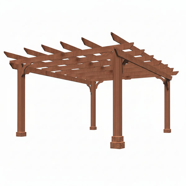 10' X 12' Patio Pergola, Cedar Wood Pergolas with Solid Structure, Pergola Kits, Outdoor Pergolas and Gazebos with Slatted Trellis Roof for Deck Backyard Grill Party Garden